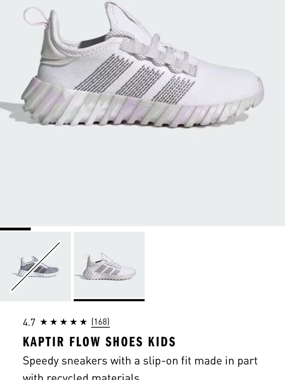 adidas Kids Sneakers in White with Pale Pink Accents